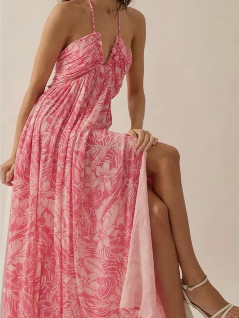 Promesa Pink Floral Maxi Dress with Spaghetti Straps
